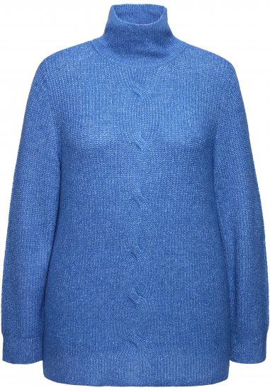 Ulla Popken Cable Knit Long Sleeve Turtleneck Sweater Teal Blue - Sweatshirts & hoodies - 