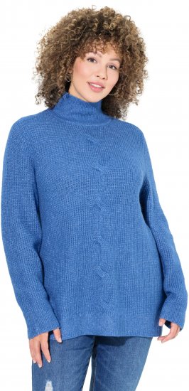 Ulla Popken Cable Knit Long Sleeve Turtleneck Sweater Teal Blue - Sweatshirts & hoodies - 