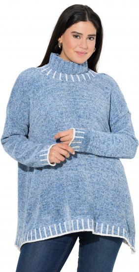 Ulla Popken Blanket Stitch Oversized Turtleneck Sweater Dove Blue - Sweatshirts & hoodies - 
