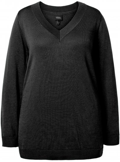 Ulla Popken Soft Fine Knit Pullover V-Neck Sweatshirt Black - Sweatshirts & hoodies - 