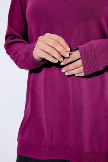 Ulla Popken Soft Fine Knit Pullover V-Neck Sweatshirt Dark Lilac - Sweatshirts & hoodies - Sweats, Hoodies & Maille Douillets