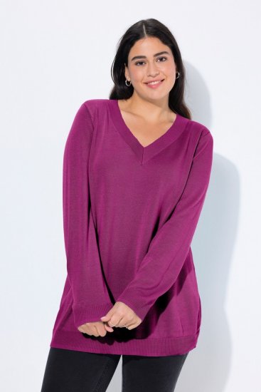 Ulla Popken Soft Fine Knit Pullover V-Neck Sweatshirt Dark Lilac - Sweatshirts & hoodies - Sweats, Hoodies & Maille Douillets
