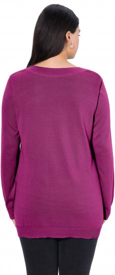 Ulla Popken Soft Fine Knit Pullover V-Neck Sweatshirt Dark Lilac - Sweatshirts & hoodies - 