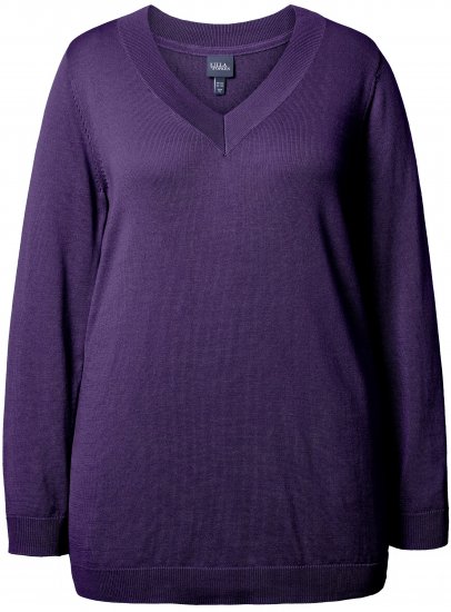 Ulla Popken Casual V-Neck Long Sleeve Sweater Deep Violet - Sweatshirts & hoodies - 