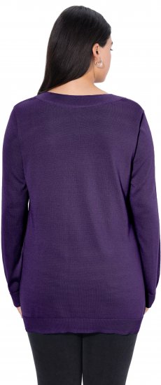 Ulla Popken Casual V-Neck Long Sleeve Sweater Deep Violet - Sweatshirts & hoodies - 