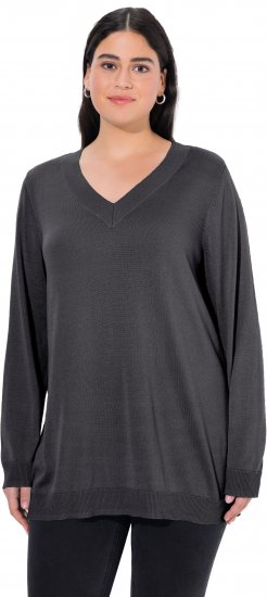 Ulla Popken Casual V-Neck Long Sleeve Sweater Charcoal Grey Melange - Sweatshirts & hoodies - 