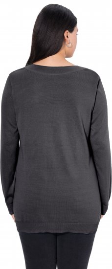 Ulla Popken Casual V-Neck Long Sleeve Sweater Charcoal Grey Melange - Sweatshirts & hoodies - 