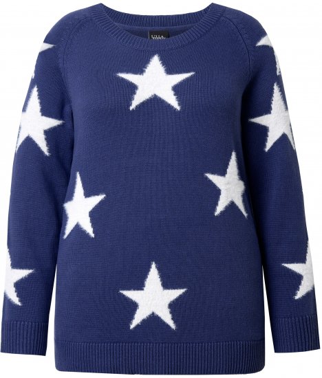 Ulla Popken Glitter Stars Soft Knit Sweater Blue - Sweatshirts & hoodies - 