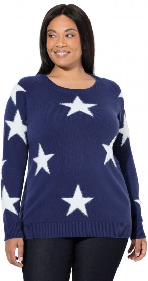 Ulla Popken Glitter Stars Soft Knit Sweater Blue - Sweatshirts & hoodies - 