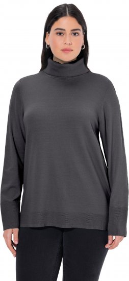 Ulla Popken Turtleneck Ribbed Trim Long Sleeve Sweater Charcoal Grey Melange - Sweatshirts & hoodies - 