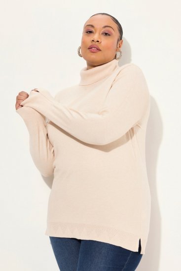 Ulla Popken Turtleneck Ribbed Trim Long Sleeve Sweater Nature Melange - Sweatshirts & hoodies - Sweats, Hoodies & Maille Douillets
