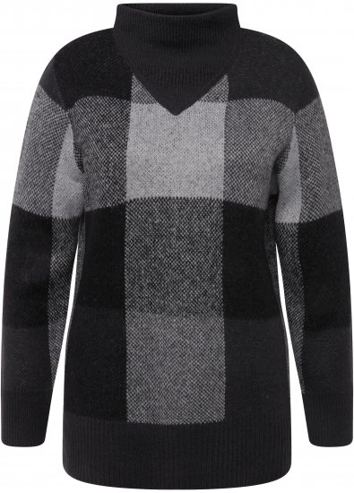Ulla Popken Grand Check Long Sleeve Sweater Charcoal Grey Melange - Sweatshirts & hoodies - 
