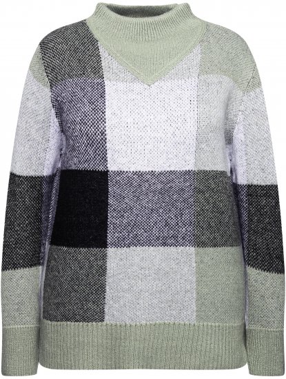 Ulla Popken Grand Check Long Sleeve Sweater Sage Green - Sweatshirts & hoodies - 
