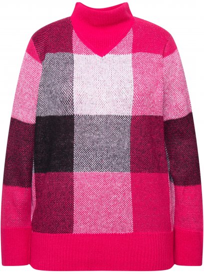 Ulla Popken Grand Check Long Sleeve Sweater Red Pink - Sweatshirts & hoodies - 