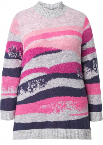 Ulla Popken Landscape Stripe Sweater Light Grey Melange - Sweatshirts & hoodies - 