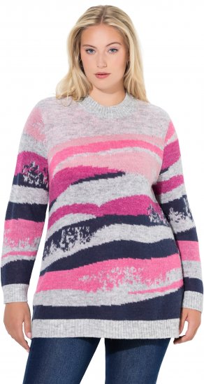 Ulla Popken Landscape Stripe Sweater Light Grey Melange - Sweatshirts & hoodies - 