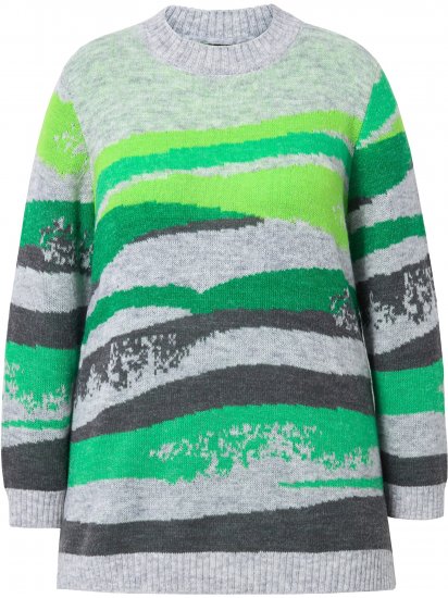 Ulla Popken Landscape Stripe Sweater Moss Green - Sweatshirts & hoodies - 
