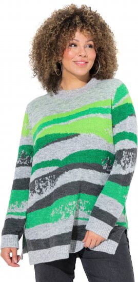Ulla Popken Landscape Stripe Sweater Moss Green - Sweatshirts & hoodies - 