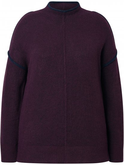 Ulla Popken Contrast Trim Long Sleeve Sweater Dark Ruby - Sweatshirts & hoodies - 