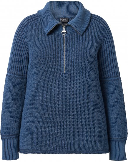 Ulla Popken Two-Tone Mixed Knit Troyer Collar Sweater Navy - Sweatshirts & hoodies - 