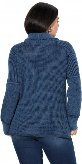 Ulla Popken Two-Tone Mixed Knit Troyer Collar Sweater Navy - Sweatshirts & hoodies - 