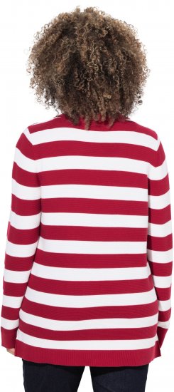 Ulla Popken Striped Polo Collar Long Sleeve Sweater Ruby Red - Sweatshirts & hoodies - 