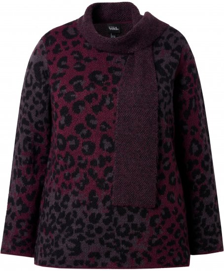 Ulla Popken Leopard Print Scarf Sweater Dark Ruby - Sweatshirts & hoodies - 