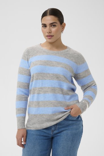Kaffe Curve Niela Pull rayé Gris clair/Bleu - Pulls et mailles - 