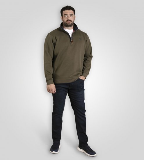 D555 Leicester 2 Quarter Neck Fleece Sweatshirt Khaki - Sweatshirts & hoodies - Sweatshirts/Hoodies grande taille homme
