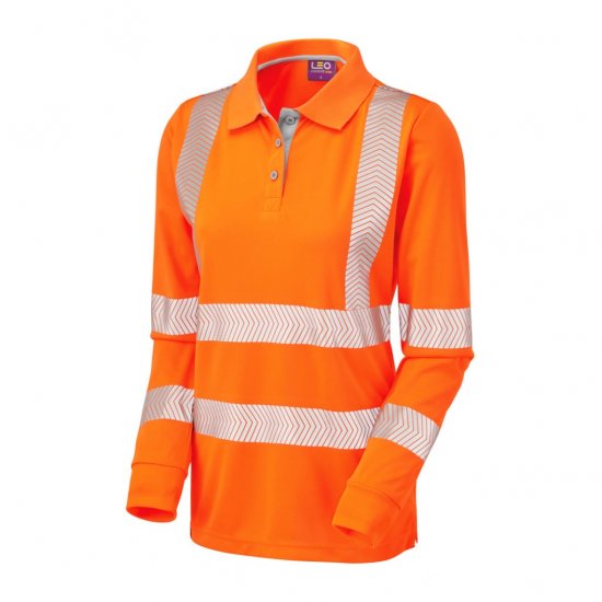 Leo Pollyfield EcoViz Performance+ Women's Sleeved Polo Shirt Orange - Vêtements de travail - 
