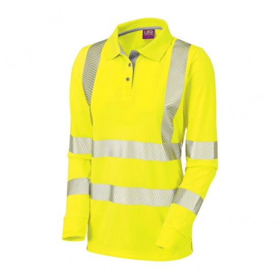 Leo Pollyfield EcoViz Performance+ Women's Sleeved Polo Shirt Yellow - Vêtements de travail - 
