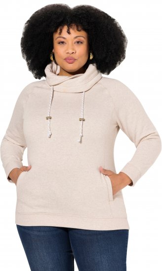 Ulla Popken Drawstring Collar Long Sleeve Sweatshirt Nature Melange - Sweatshirts & hoodies - 