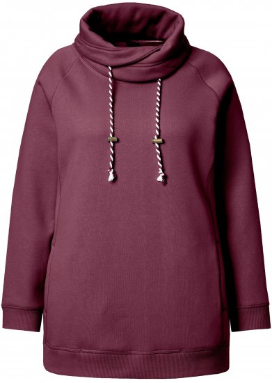 Ulla Popken Drawstring Collar Long Sleeve Sweatshirt Dark Berry - Sweatshirts & hoodies - 