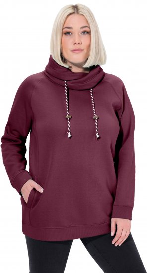Ulla Popken Drawstring Collar Long Sleeve Sweatshirt Dark Berry - Sweatshirts & hoodies - 