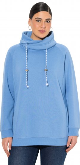 Ulla Popken Drawstring Collar Long Sleeve Sweatshirt Light Cornflower - Sweatshirts & hoodies - 