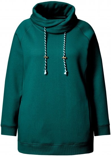 Ulla Popken Drawstring Collar Long Sleeve Sweatshirt Teal Green - Sweatshirts & hoodies - 