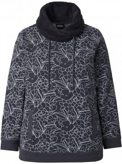 Ulla Popken Teddy Collar Printed Sweatshirt Black - Sweatshirts & hoodies - 