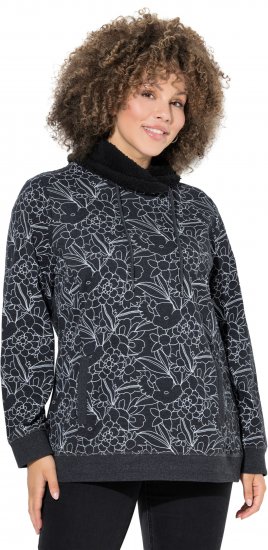 Ulla Popken Teddy Collar Printed Sweatshirt Black - Sweatshirts & hoodies - 