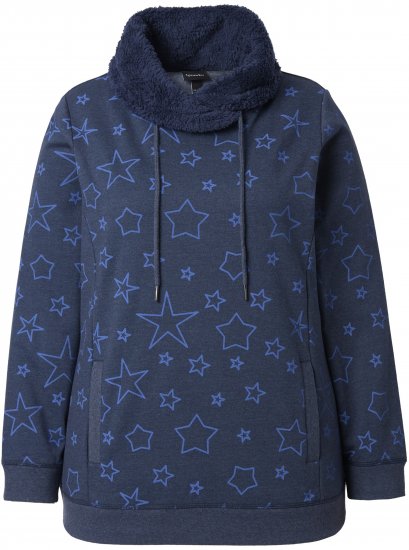 Ulla Popken Teddy Collar Printed Sweatshirt Navy - Sweatshirts & hoodies - 