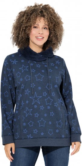 Ulla Popken Teddy Collar Printed Sweatshirt Navy - Sweatshirts & hoodies - 