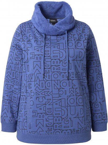 Ulla Popken Teddy Collar Printed Sweatshirt Atlantic Blue - Sweatshirts & hoodies - 