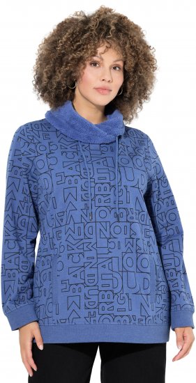Ulla Popken Teddy Collar Printed Sweatshirt Atlantic Blue - Sweatshirts & hoodies - 