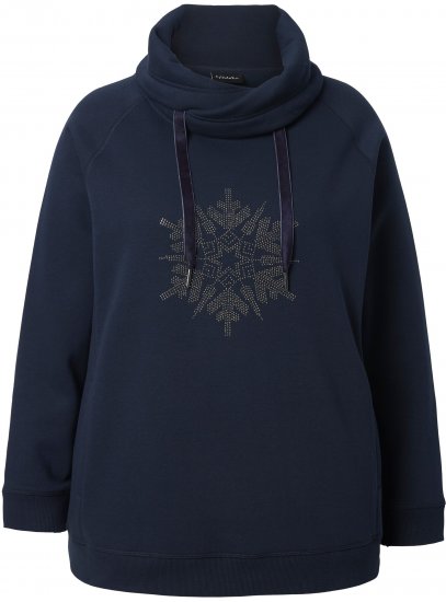 Ulla Popken Rhinestone Snowflake Turtleneck Sweatshirt Navy - Sweatshirts & hoodies - 