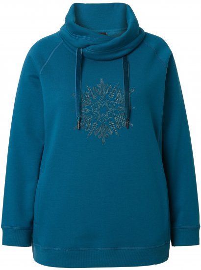 Ulla Popken Rhinestone Snowflake Turtleneck Sweatshirt Teal - Sweatshirts & hoodies - 