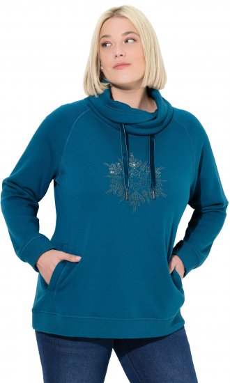 Ulla Popken Rhinestone Snowflake Turtleneck Sweatshirt Teal - Sweatshirts & hoodies - 