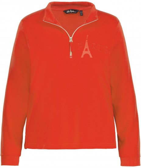 Ulla Popken PARIS Theme Zip Neck Sweatshirt Light Red - Sweatshirts & hoodies - 