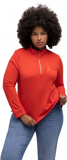 Ulla Popken PARIS Theme Zip Neck Sweatshirt Light Red - Sweatshirts & hoodies - 