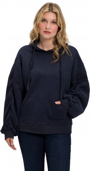 Ulla Popken Gathered Sleeve Oversized Fit Sweatshirt Navy - Sweatshirts & hoodies - 