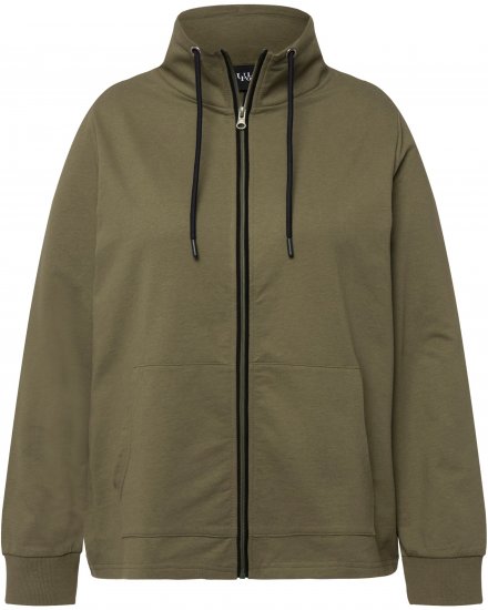 Ulla Popken Contrast Color Zip Up Sweatshirt Loden Green - Sweatshirts & hoodies - 