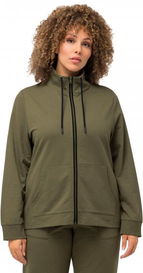 Ulla Popken Contrast Color Zip Up Sweatshirt Loden Green - Sweatshirts & hoodies - 